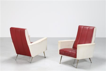 MANIFATTURA ITALIANA Coppia di poltrone sky bianco e rosso con piedini in...