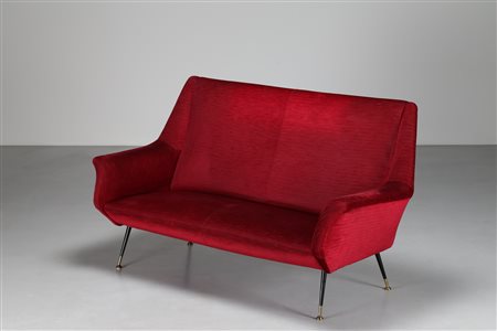 MANIFATTURA ITALIANA Divanetto due posti in tessuto e ottone laccato, anni...
