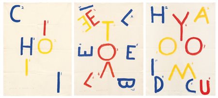 EMMETT WILLIAMS (1925-2007) First Love I-II-III 1983tre prototipi su tela cm...