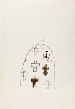 MAGDALO MUSSIO (1925-2006) Crocematita e pennarelli su cartoncino cm...
