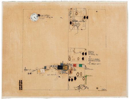 GIANNI EMILIO SIMONETTI (1940-) Mutica Nr.1 1965tecnica mista su carta cm...