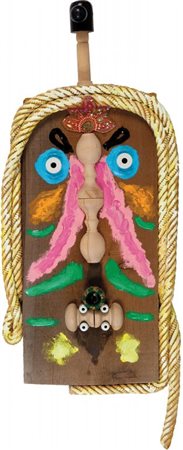 ENRICO BAJ (1924-2003) Maschera Koniag 1993legni acrilici e collage cm...