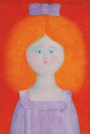 ANTONIO BUENO (1918-1984) Francesca (con veste e fiocchetto viola) 1979olio...