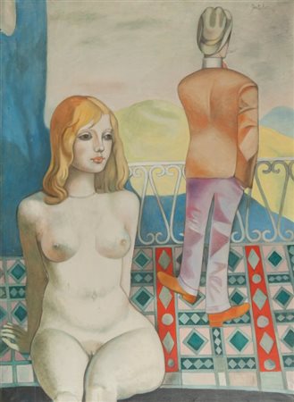 FRANCO GENTILINI (1909-1981) Adamo ed Eva 1972olio su tela sabbiata cm...