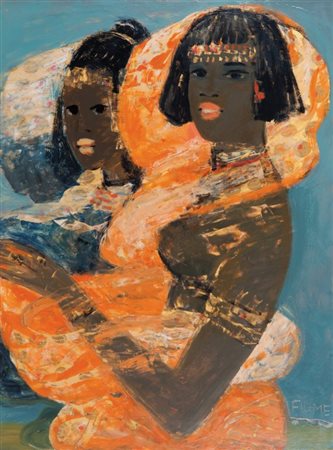 SALVATORE FIUME (1915-1997) Le ragazze Galla 1982olio su faesite cm...