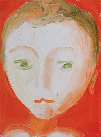 VIRGILIO GUIDI (1891-1984) Testa su fondo rosso 1977olio su tela cm...