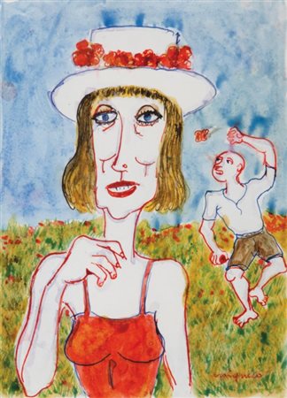 GIUSEPPE MIGNECO (1908-1997) Senza titolo (Donna col cappello)tempera su...