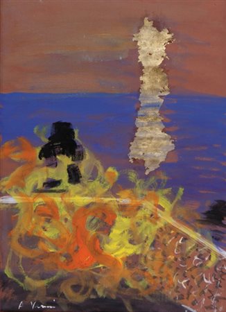 ARTURO VERMI (1928-1988) Tramonto 1974tempera e foglia oro su carta cm 68x47...