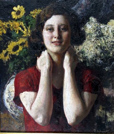 PULVIRENTI ROSARIO (Catania 1899 - Varese 1966) "Figura femminile" olio su...