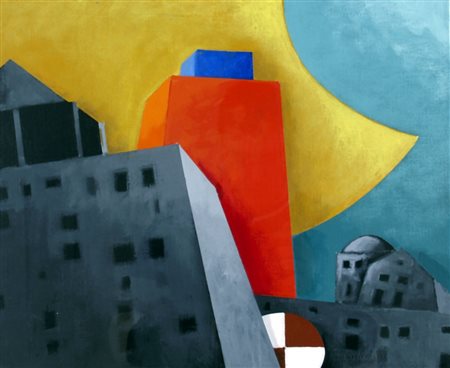 TADINI EMILIO (Milano 1929 - Milano 2002) "Città italiana" olio su tela Firma...