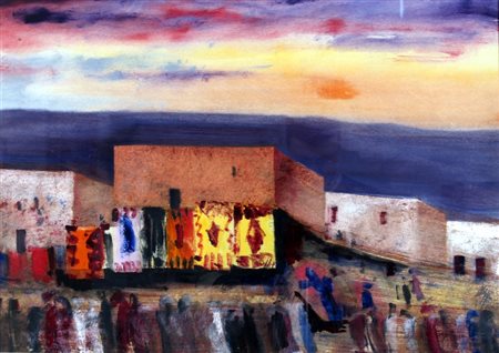 MAGAZZINI SALVATORE (Pistoia 1955) "Marrakech" olio su tavola Firma in basso...