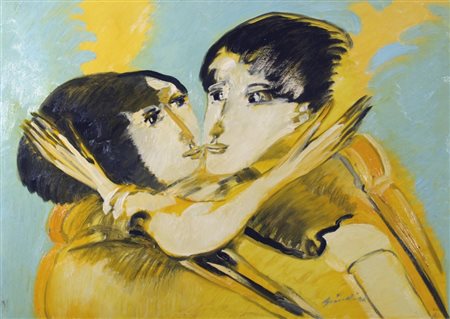 BRINDISI REMO (Roma 1918 - Lido di Spina 1996) "Maternità " anni '80 olio su...