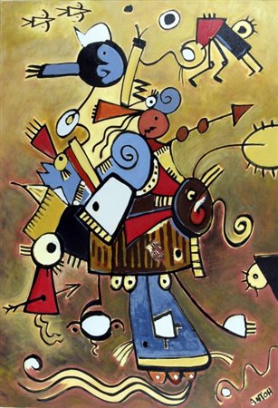 ANTOH (Napoli 1960) "Carnevale del vecchio Peter" 2011 olio su tela Firma in...