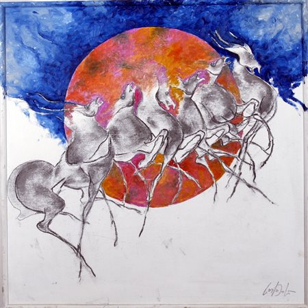 ZOLLE CARLO "Renne" tecnica mista e olio su tavola Firma in basso a destra....