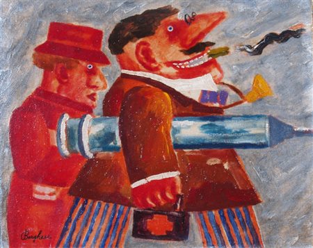 BORGHESE FRANZ (Roma 1941 - Roma 2005) "Medico e signorina" primi anni '90...