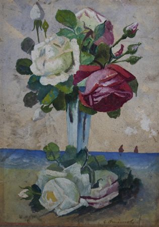 OMICCIOLI GIOVANNI (Roma 1901 - Roma 1975) "Vaso di fiori" 1952 tempera su...