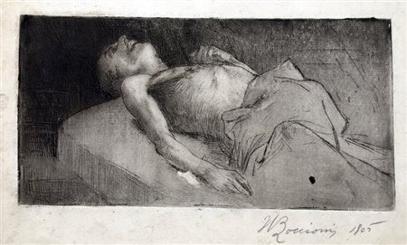 BOCCIONI UMBERTO "Figura distesa" 1905 incisione su carta Firma ed anno in...