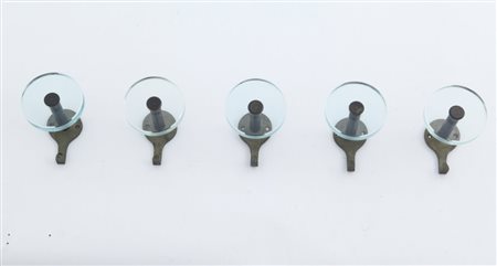 CINQUE APPENDIABITI, anni "60. Ottone, cristallo molato. Diametro cm 10,...