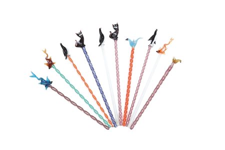MURANO, anni "60. 10 agitatori per cocktail. Lunghezza 18-20 cm.