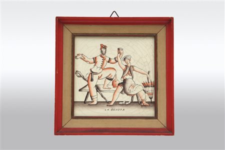 GIO PONTI "La bevuta" (decoro "598T", piastrella in ceramica per...