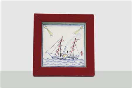 RICHARD-GINORI SAN CRISTOFORO Una piastrella in ceramica con vascello (decoro...