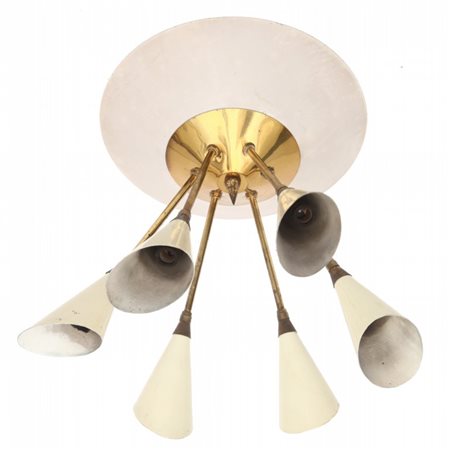 UNA LAMPADA A PLAFONE, anni "60. Ottone, alluminio laccato. Altezza cm 34,...