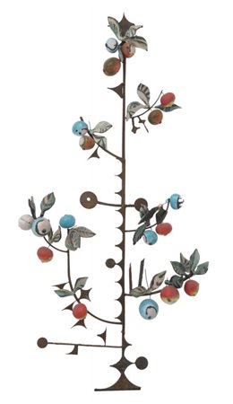 RENATO BASSOLI Un albero in ferro battuto verniciato e ceramica smaltata,...