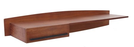UNA CONSOLE PENSILE, anni "60. Legno impiallacciato in teak, metallo...