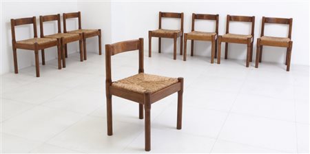 VICO MAGISTRETTI Otto sedie "105" ("Carimate") per CASSINA, 1960. Legno di...