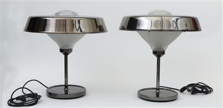 BBPR Due lampade da tavolo "Ro" per ARTEMIDE, 1962. Ottone cromato, cristallo...