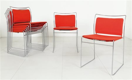 KAZUHIDE TAKAHAMA Otto sedie impilabili "Tulu" per SIMON, 1968. Acciaio...