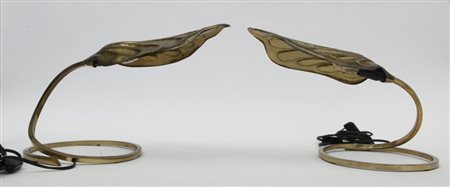 BOTTEGA GADDADue lampade da tavolo, anni "70. Ottone. Altezza cm 27.