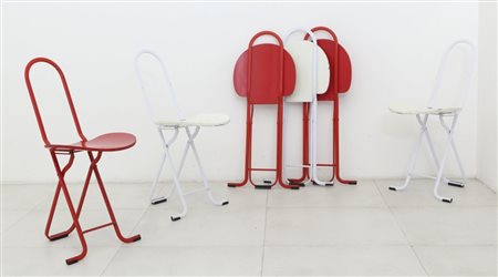 GASTONE RINALDISei sedie pieghevoli "Dafne" per THEMA, 1979. Metallo...