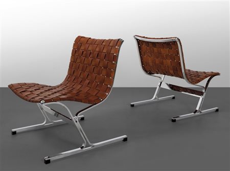 ROSS LITTEL Due poltrone "PLR 1" per ICF DE PADOVA, 1967. Acciaio cromato,...