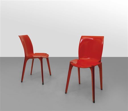 MARCO ZANUSO Due sedie "Lambda" per GAVINA, 1962. Lamiera stampata...