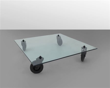 GAE AULENTI "Tavolo con ruote" (modello "2744") per FONTANA ARTE, 1980....