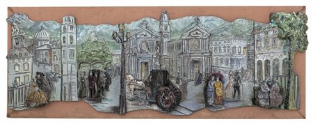 VICTOR CERRATO Un pannello in ceramica con vedute della città di Torino,...