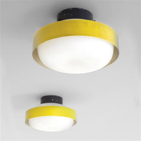 GINO SARFATTI Due lampade a plafone "3010", per ARTELUCE, 1959Alluminio...