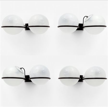 GINO SARFATTI Quattro lampade a parete "238/2" per ARTELUCE, 1960. Alluminio...