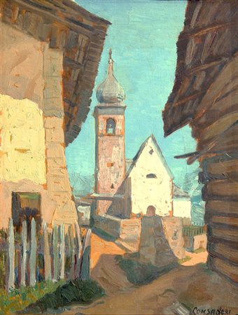 Silvio CONSADORI (Brescia, 1909-Burano, 1994) Paesaggio trentino, olio su...