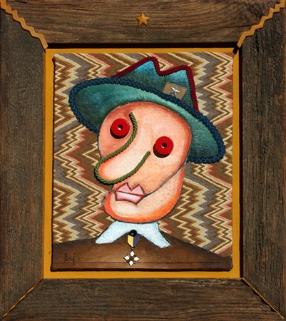 Enrico BAJ (Milano 1924-Vergiate 2003) Uomo con cappello, 1973, collage e...