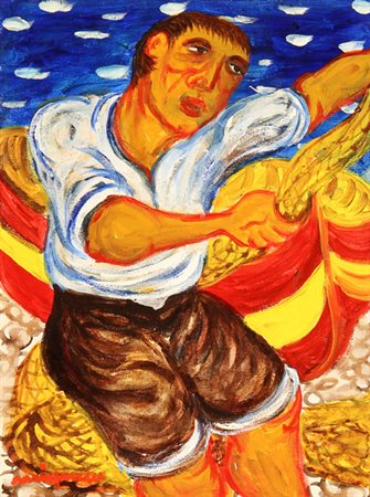 Giuseppe MIGNECO (Messina 1908-Milano 1997) Pescatore, 1991, olio su tela,...