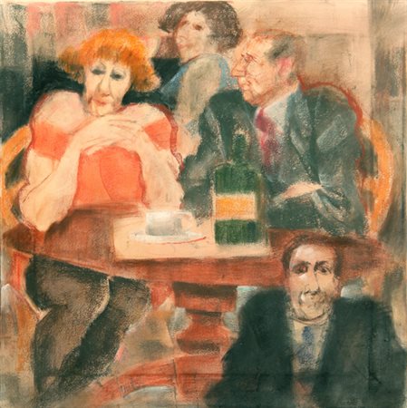 Remo SQUILLANTINI (Stia 1920-Firenze 1996) Caffè, 1990, olio e tecnica mista...