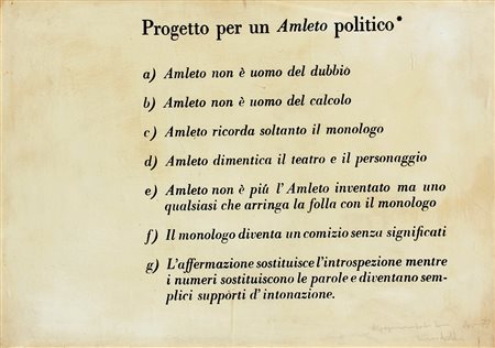 Vincenzo AGNETTI (Milano, 1926-1981-) Progetto per un amleto politico -...