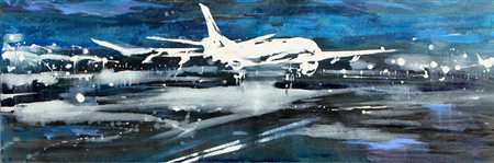 Alessandro BUSCI (1971-) Aeroporto notte, 2006, smalto su tavola, cm. 33 x...
