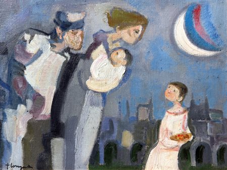 Trento LONGARETTI (Treviglio 1916-) Figure con bambino, 1975, olio su tela,...