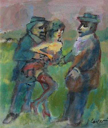 Mino MACCARI (Siena 1898-Roma 1989) Senza titolo, olio su cartone telato, cm....