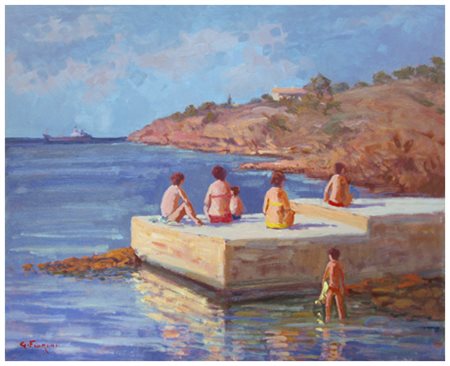 GINO FIORINI Livorno 1920 – Livorno 2005 Marina Olio su tela 40 x 50. Firma...