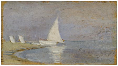 SANTI MACCHIA Pisa 1884 – Pisa 1964 Vela e tende bianche Olio su compensato...