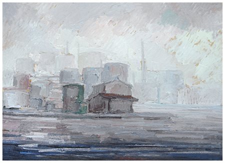 ANTONIO SBRANA Livorno 1934 Stabilimento – inquinamento 1972 Olio su tavola...